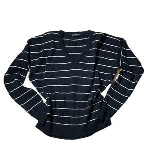 Brandy Melville John Galt Navy Preppy Striped V Neck Pullover Sweater Top OS